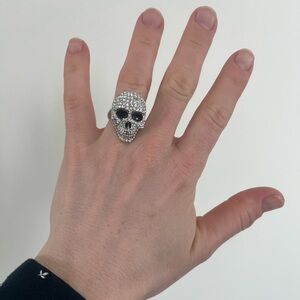 Silver Skull Ring with Black Accents